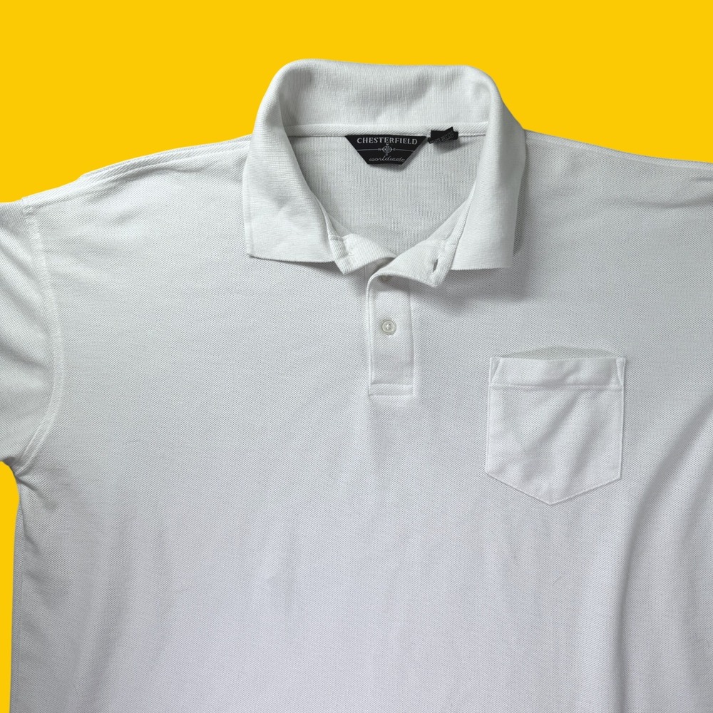 Vintage Chesterfield Worldwide Polo Shirt Men XL White Pocket Golf Casual Retro